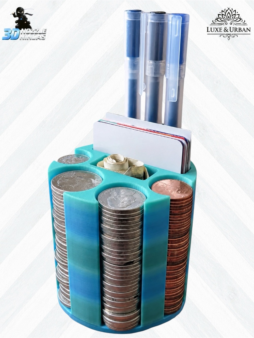 ๐ชท 3d Handcrafted Cup Holder Multi-Compartment Coin, Cash, Card & Pen Organizer